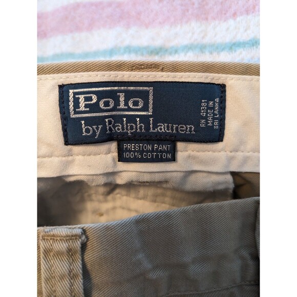 Polo Ralph Lauren Preston Pants Men 36x32 Beige Khaki Flat Front Preppy - Picture 7 of 8